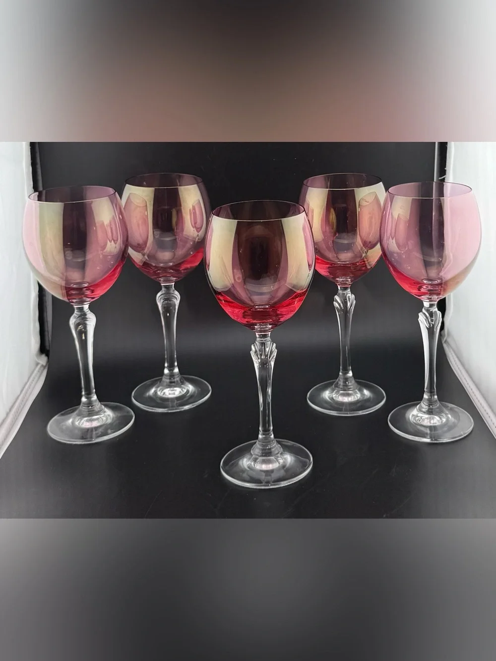 5 Colony Bijoux Pink (Iridescent) wine glasses. 8oz
